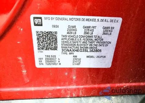 2025 Chevrolet Equinox Lt z USA, uszkodzony, nr VIN 3GNAXHEG3SL162805